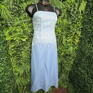 Y2K May‎ Queen Dress Women Large Blue Long Formal Lace Strappy Gown  1159